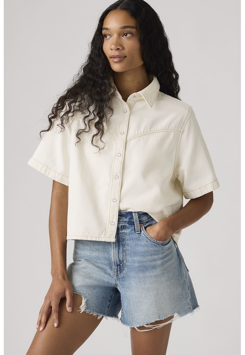 Camasa din denim cu capse Logan - Alb murdar