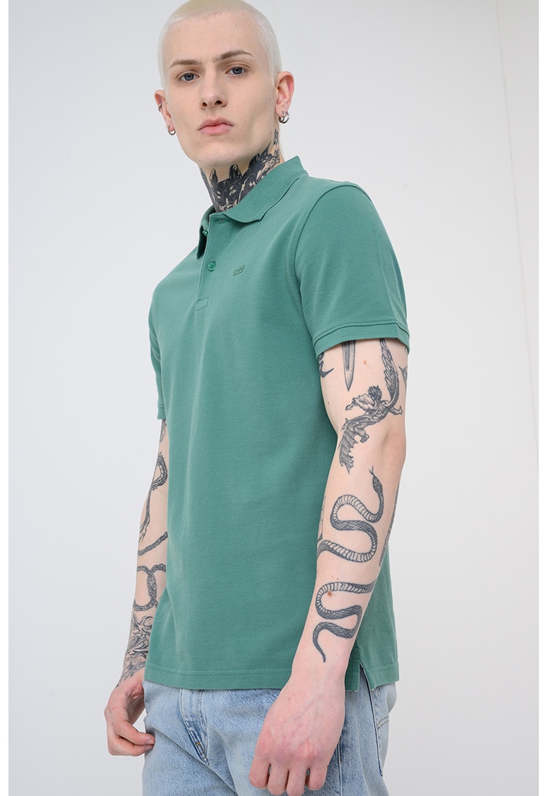 Tricou polo din bumbac pique cu dungi - Verde