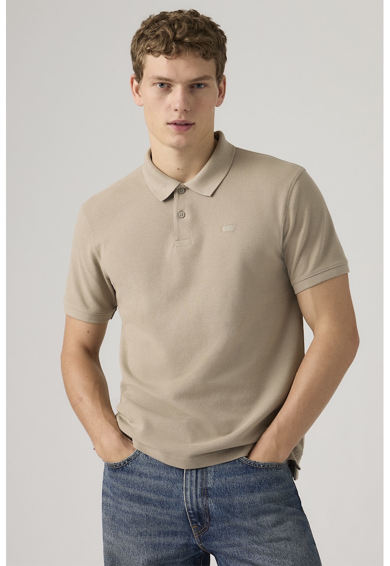 Tricou polo din bumbac pique cu dungi - Bej