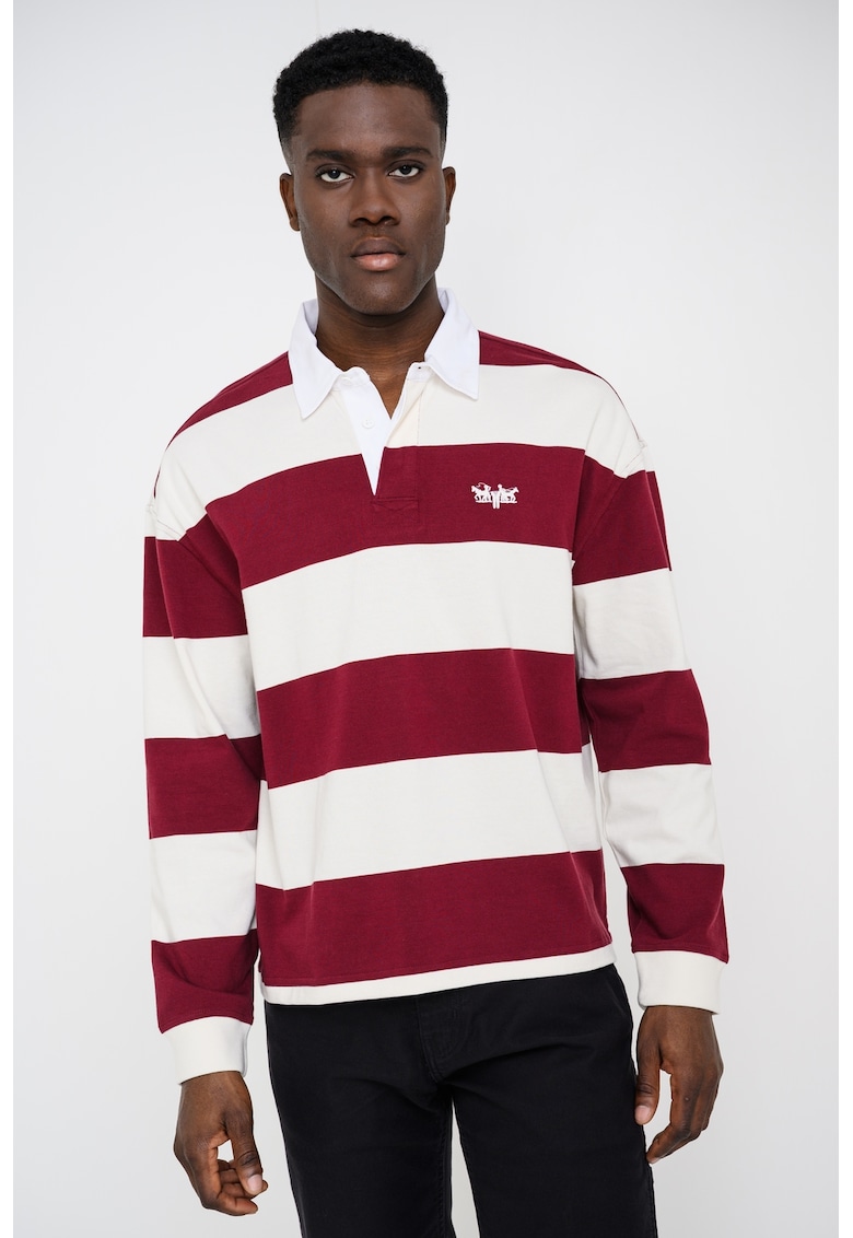 Bluza polo din bumbac cu dungi - Visiniu/Alb fildes