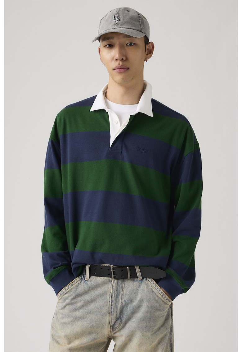 Bluza polo din bumbac cu dungi - Verde/Bleumarin