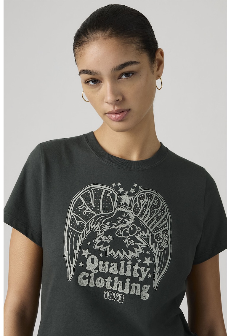 Tricou din bumbac cu decolteu la baza gatului - Gri deschis/Gri inchis