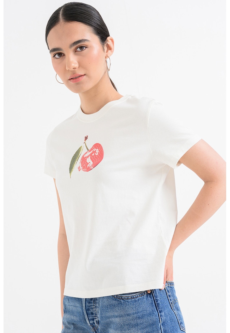 Tricou din bumbac cu decolteu la baza gatului - Rosu/Alb/Verde