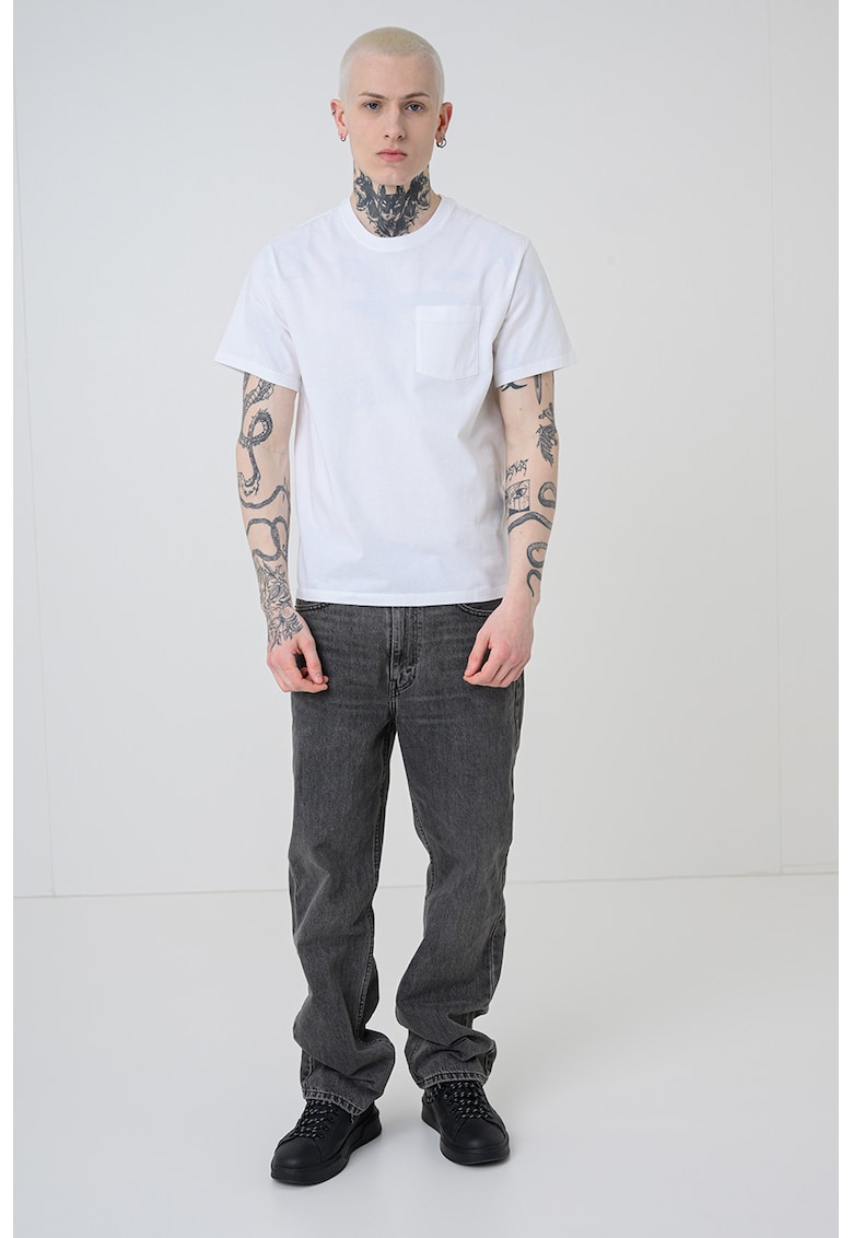 Tricou uni de bumbac cu buzunar pe piept - Alb