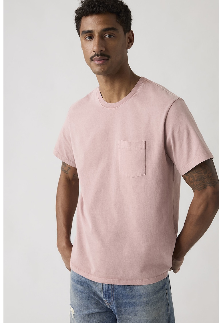 Tricou din bumbac cu buzunar pe piept Essential - Roz pastel