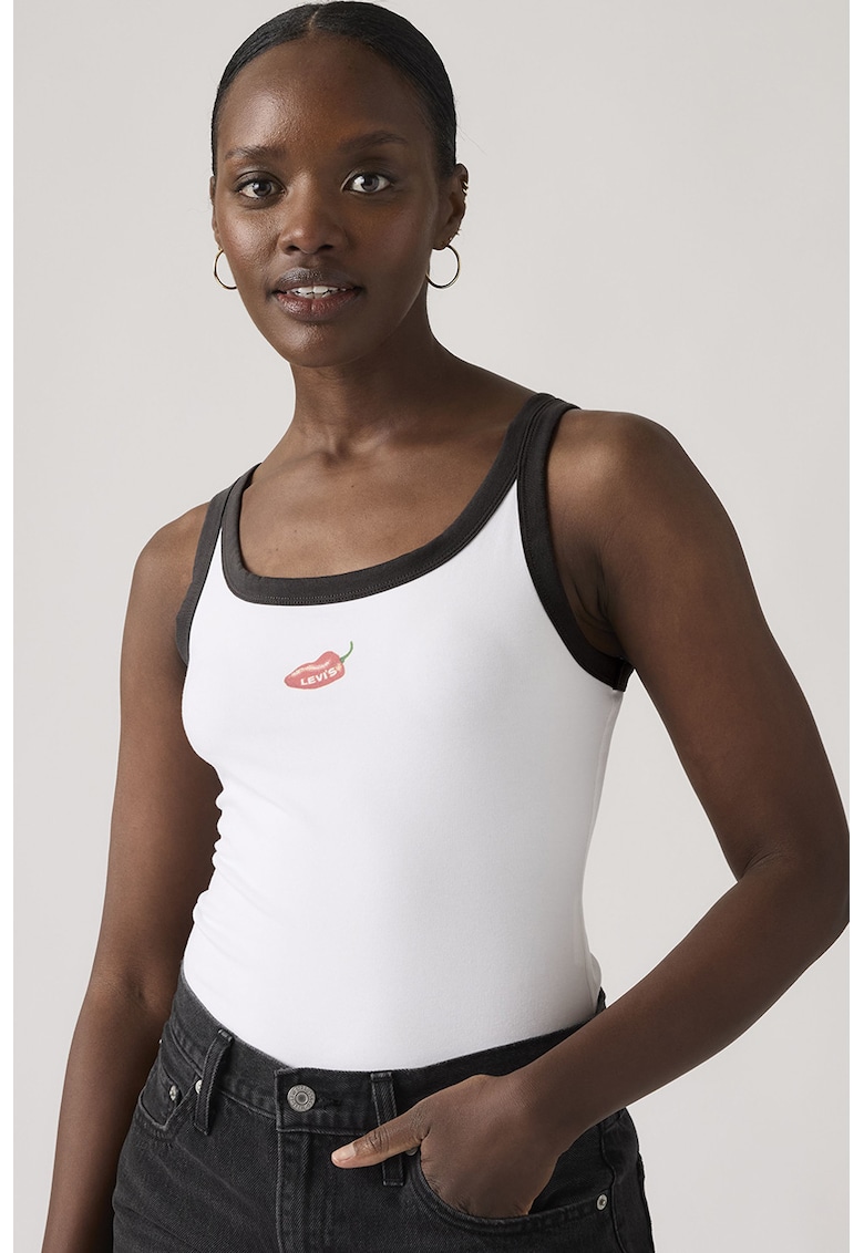 Top din amestec de bumbac - Negru stins/Alb optic