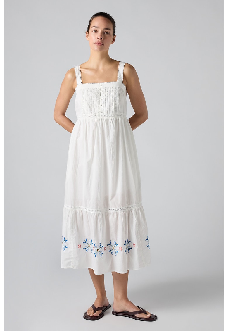 Rochie midi din bumbac cu croiala evazata - Alb murdar