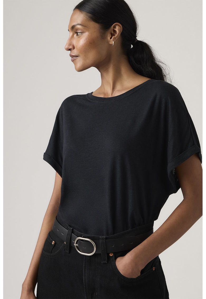 Tricou lejer din amestec de in - Negru