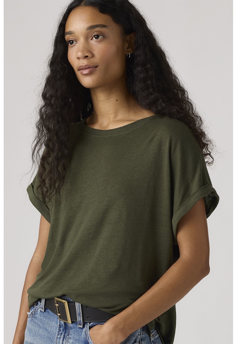 Tricou lejer din amestec de in - Kaki inchis