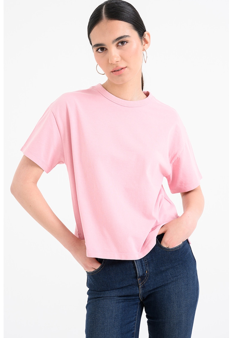 Tricou lejer din bumbac cu model uni - Roz pastel