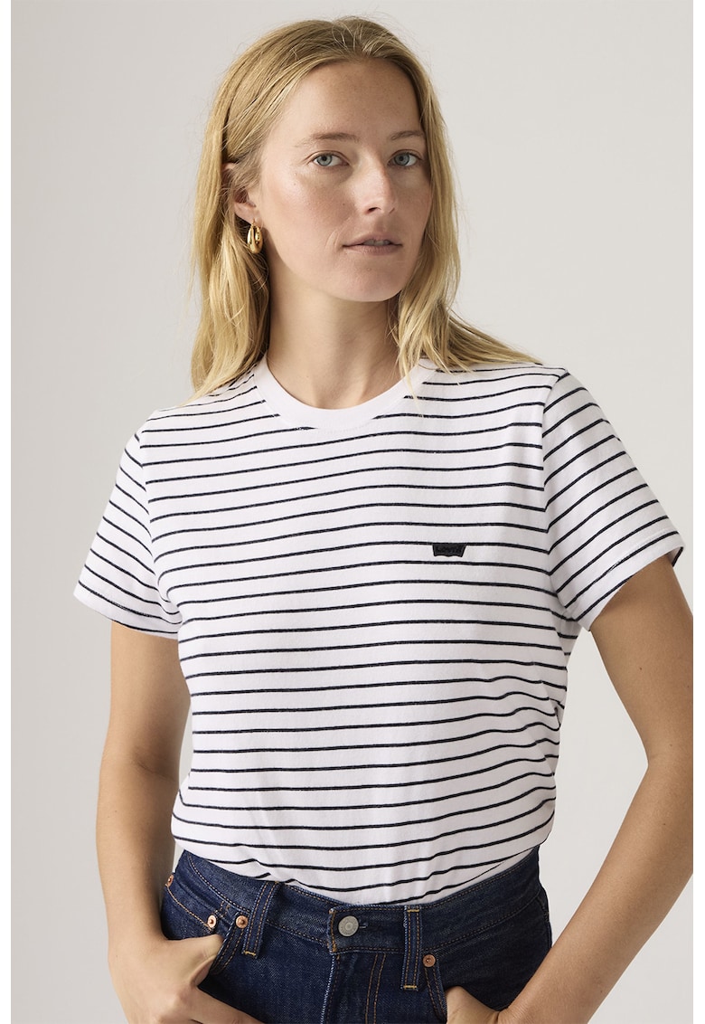 Tricou uni cu logo brodat discret - Alb/Gri