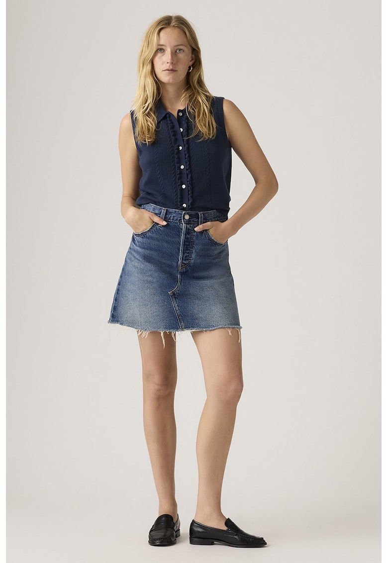 Fusta din denim cu aspect decolorat - Albastru inchis