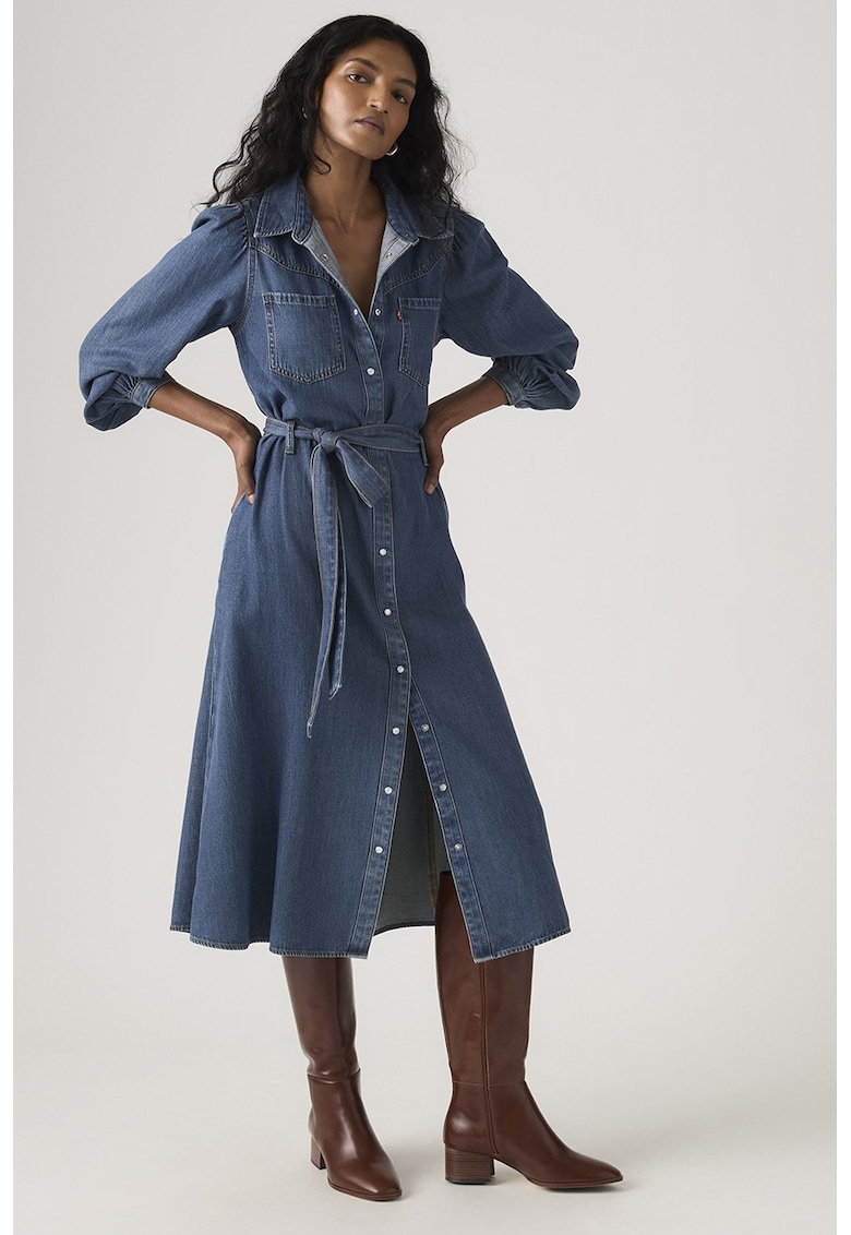 Rochie-camasa din denim - Albastru inchis