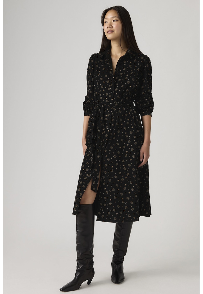 Rochie cu maneci lungi si imprimeu - Negru