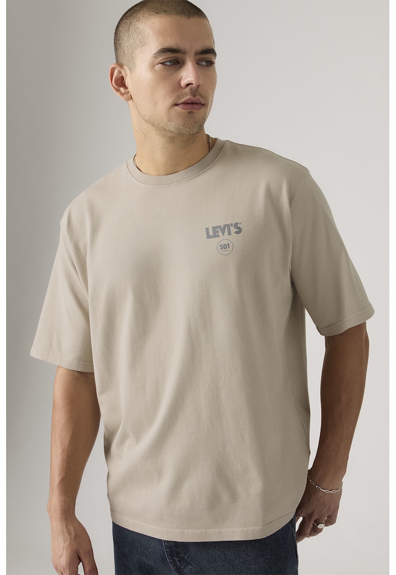 Tricou lejer cu imprimeu grafic pe partea din spate - Maro nisip/Bleumarin