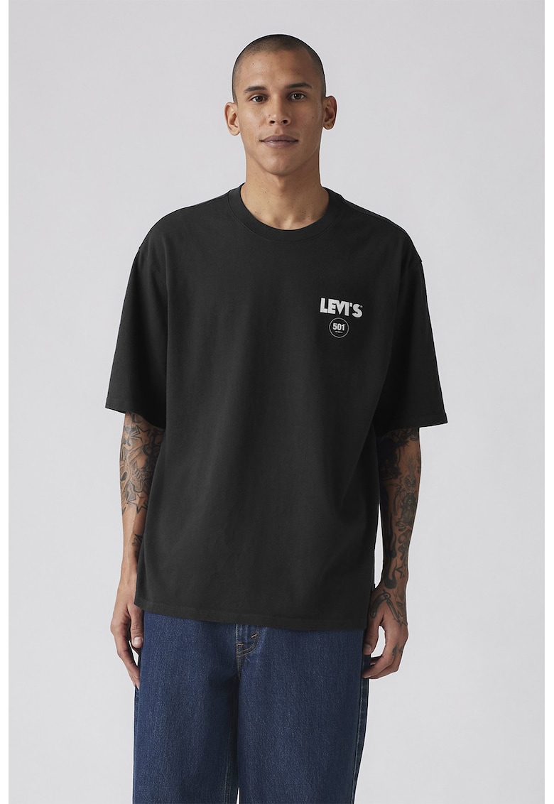 Tricou lejer cu imprimeu grafic pe partea din spate - Negru/Alb optic