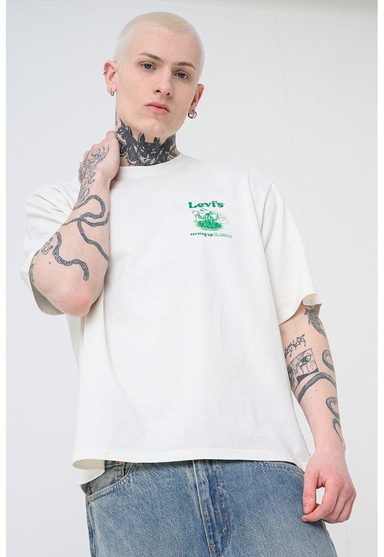 Tricou lejer cu imprimeu grafic pe partea din spate - Alb/Verde