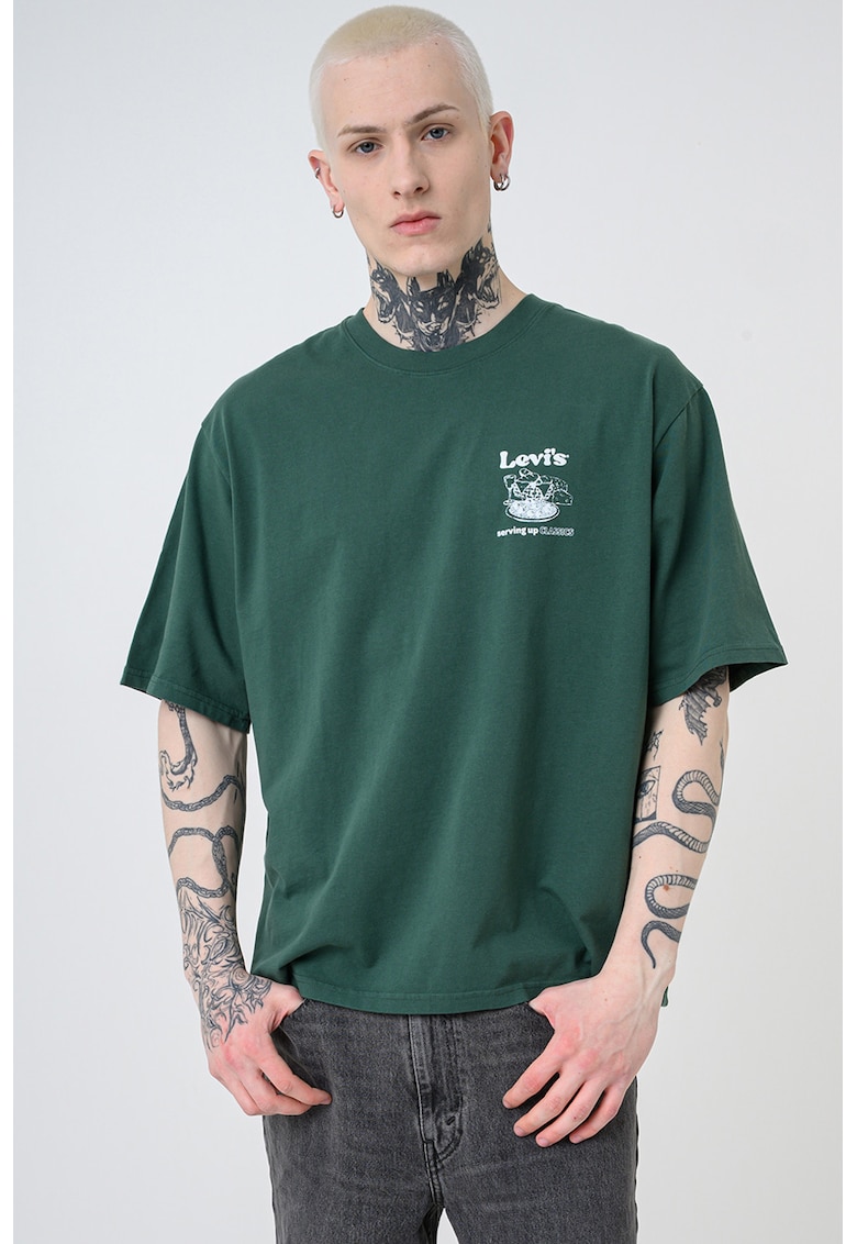 Tricou lejer cu imprimeu grafic pe partea din spate - Alb/Verde englez