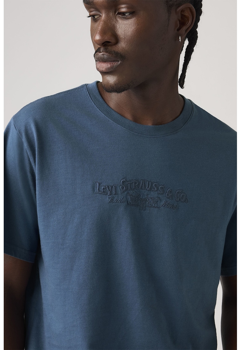 Tricou regular-fit cu decolteu la baza gatului - Albastru prafuit