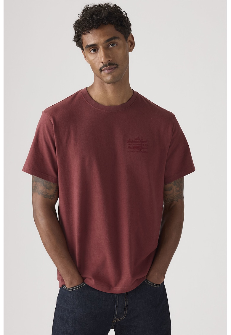 Tricou de bumbac cu decolteu rotund - Rosu inchis