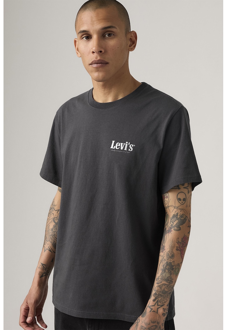 Tricou de bumbac cu decolteu rotund - Alb/Negru