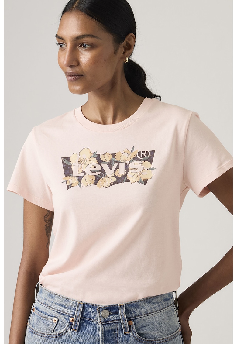 Tricou din bumbac cu imprimeu grafic - Roz pastel