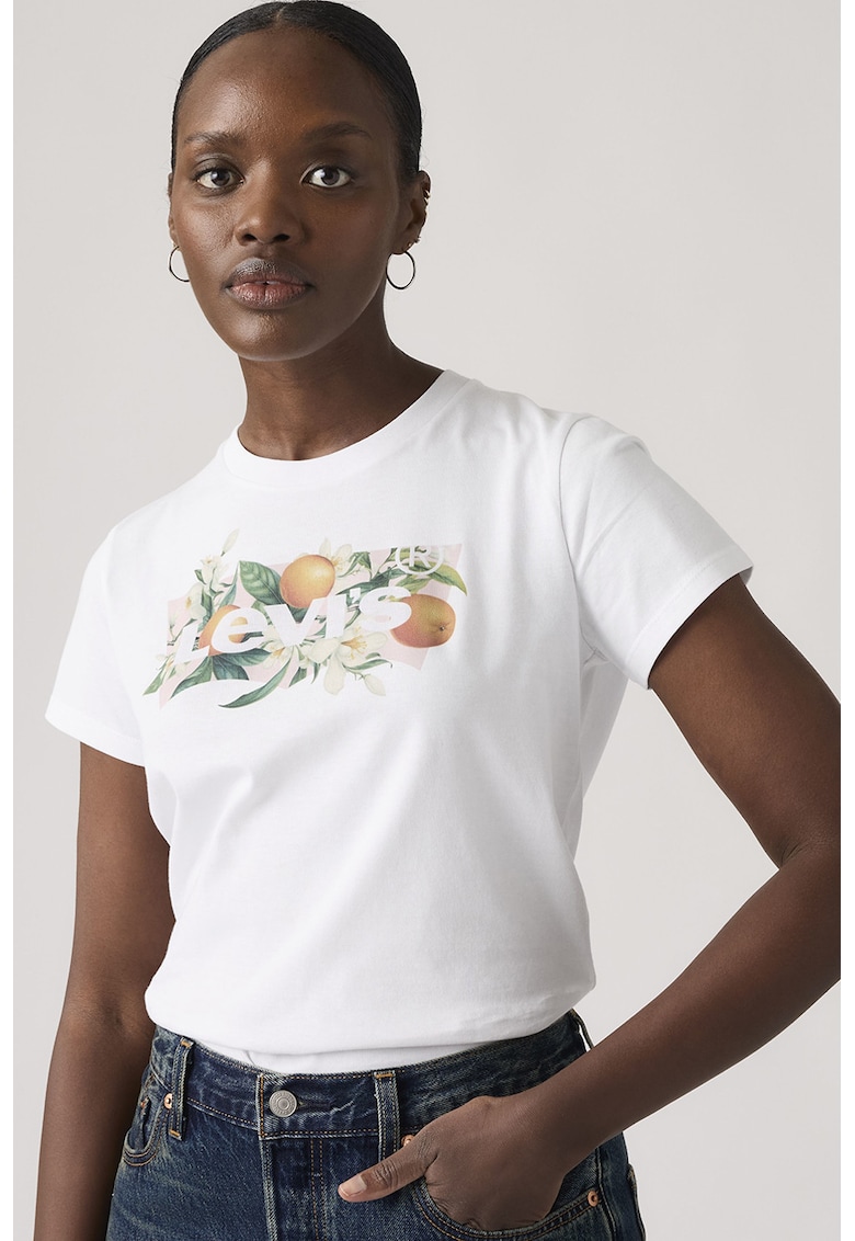 Tricou din bumbac cu logo si imprimeu grafic - Alb optic