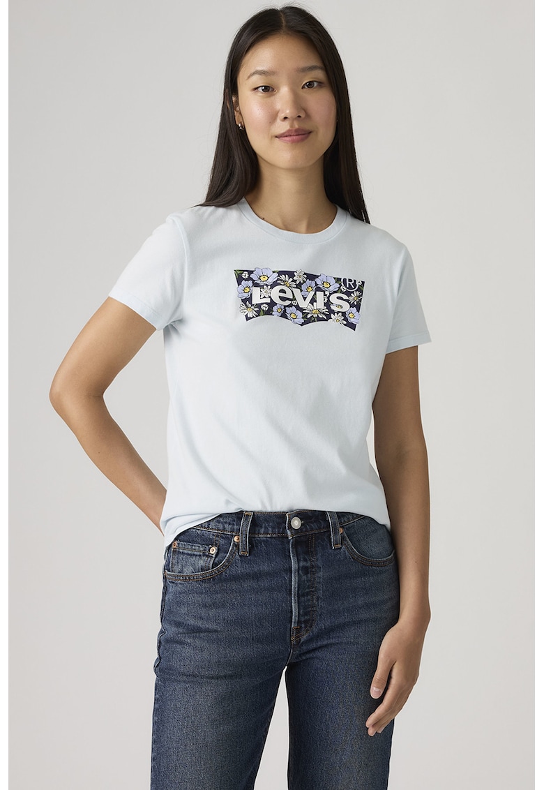 Tricou din bumbac cu logo si imprimeu grafic - Albastru pastel