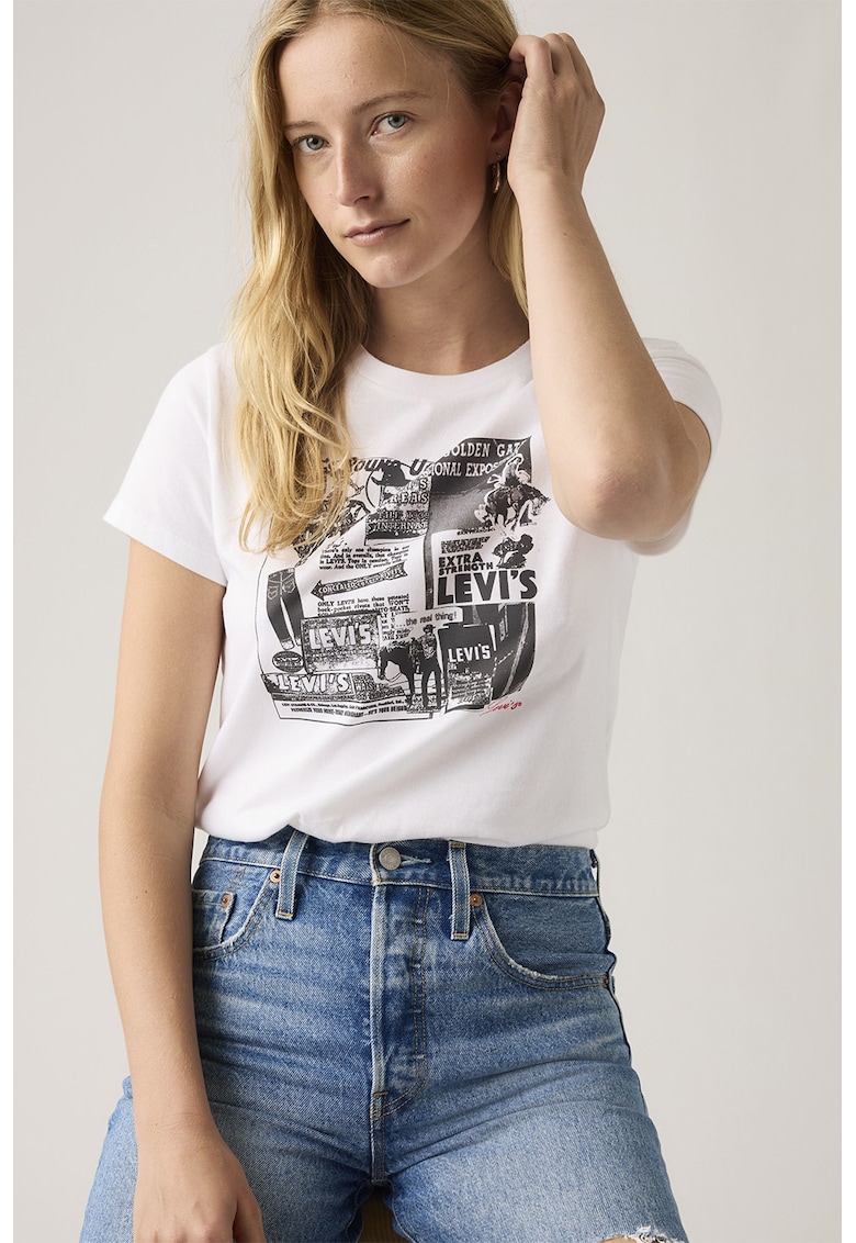 Tricou de bumbac cu decolteu la baza gatului
