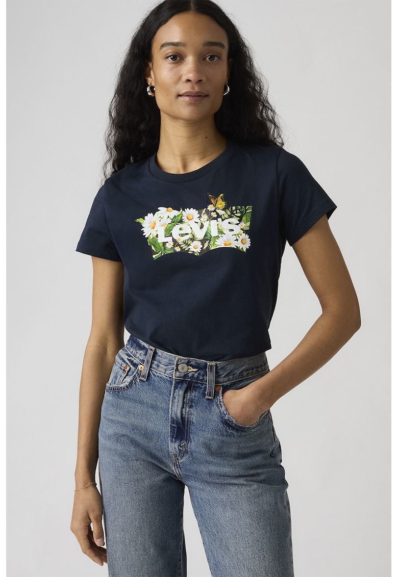 Tricou de bumbac cu decolteu la baza gatului