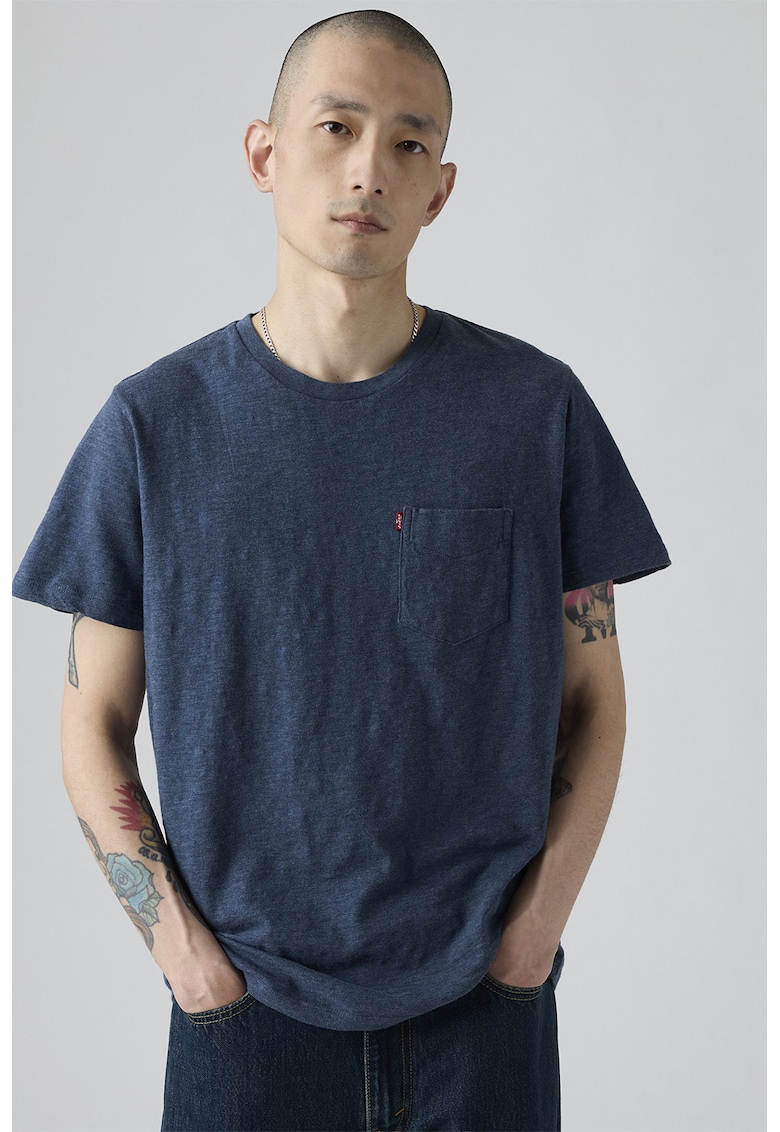Tricou de bumbac cu buzunar pe piept