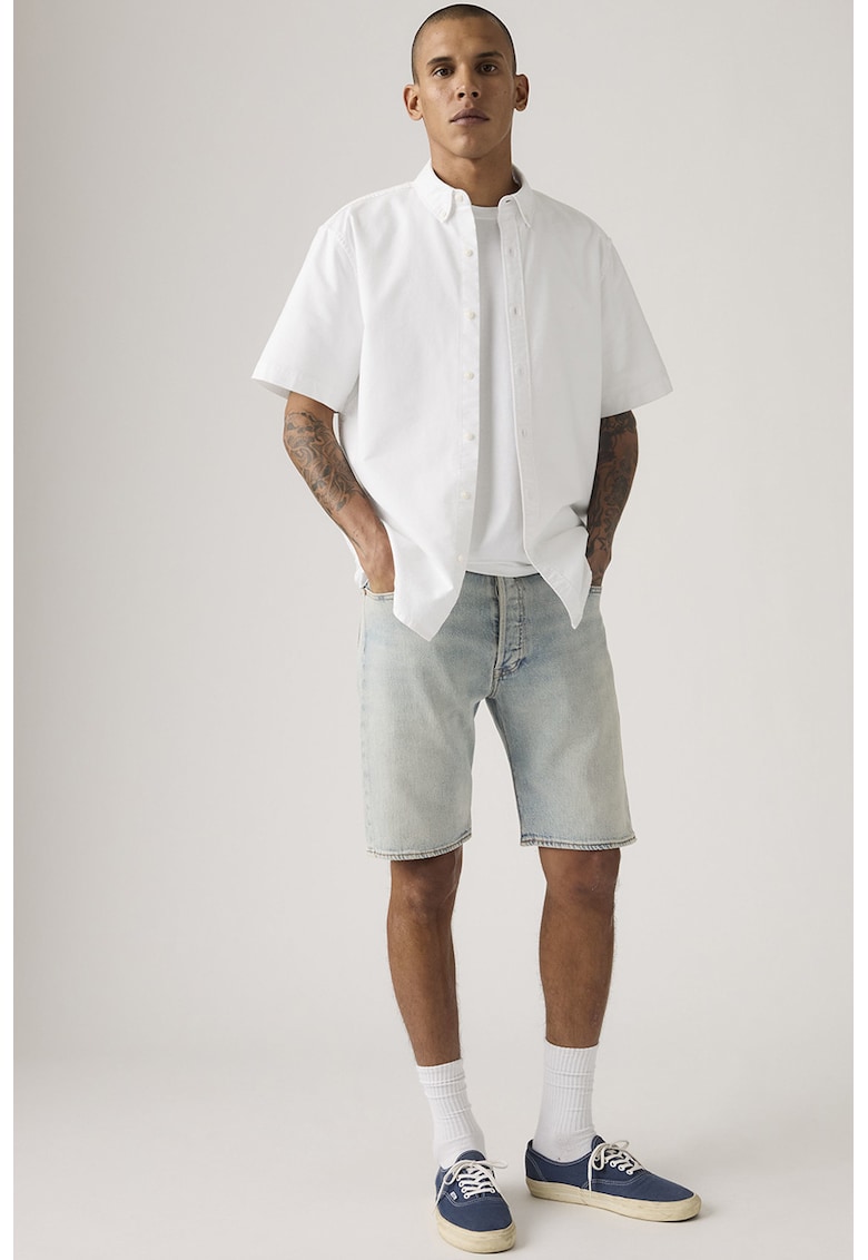 Pantaloni scurti din denim cu croiala dreapta - Albastru deschis