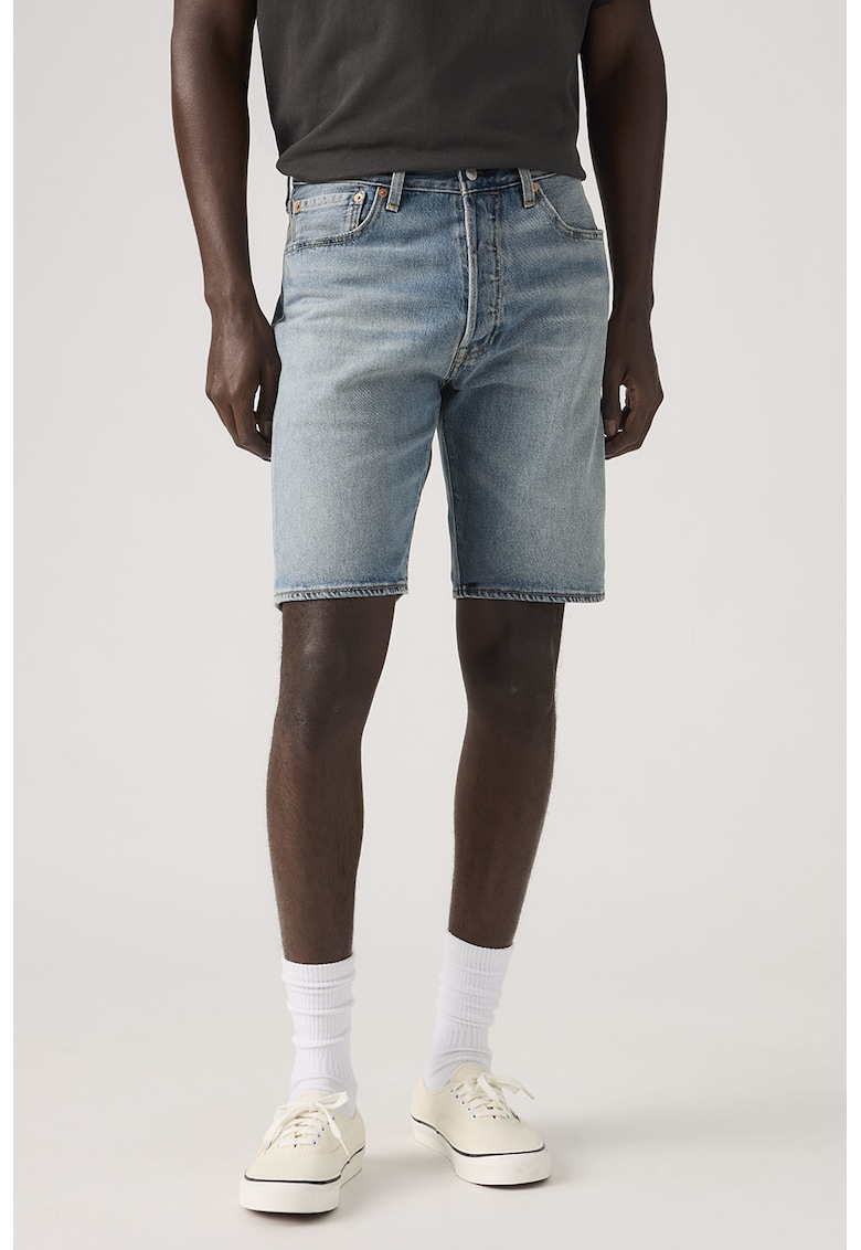 Pantaloni scurti din denim cu aspect decolorat - Albastru