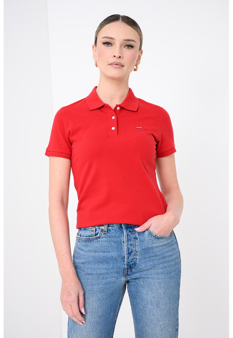 Tricou polo din material pique cu croiala slim fit - Rosu vermillion