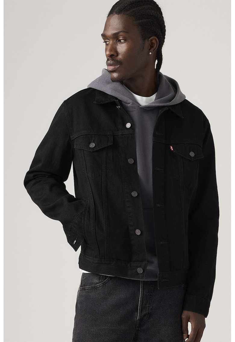 Jacheta din denim cu buzunare - Rosu/Negru stins