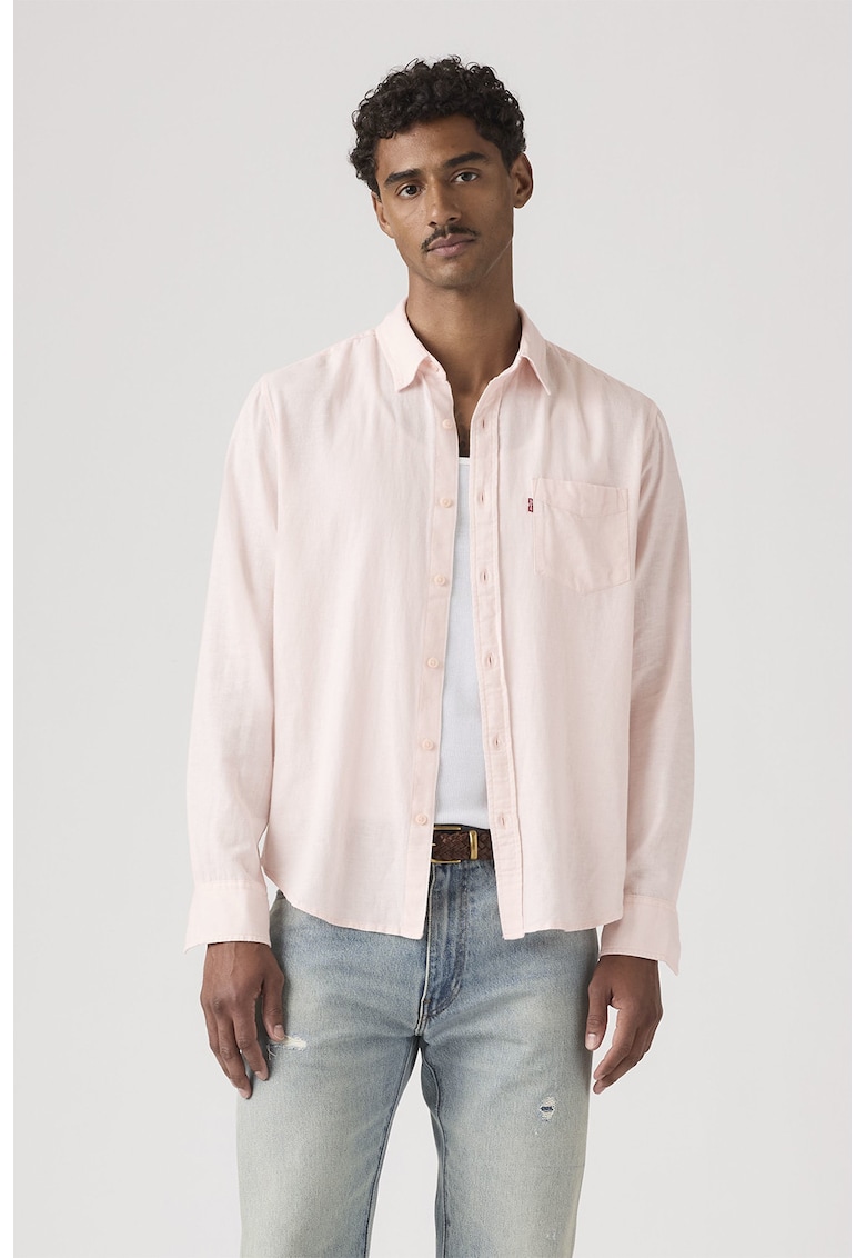 Camasa regular fit cu buzunar pe piept - Roz pal