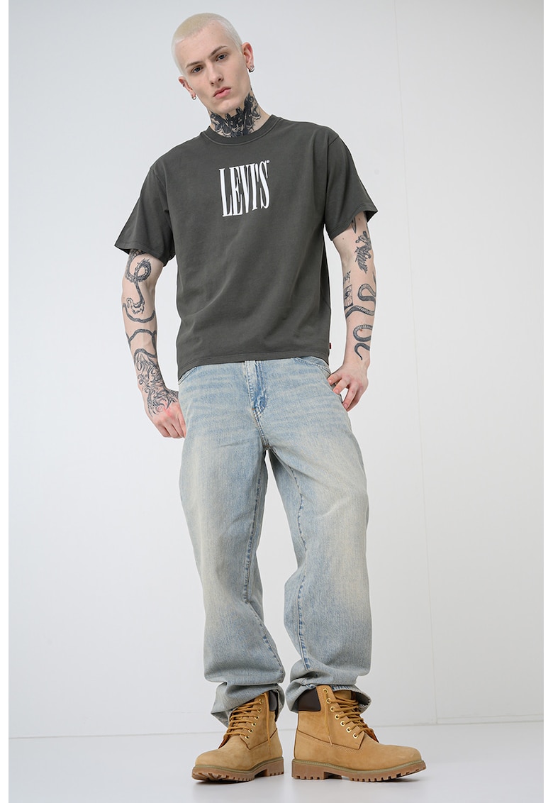 Tricou de bumbac cu imprimeu logo contrastant Vintage - Verde englez