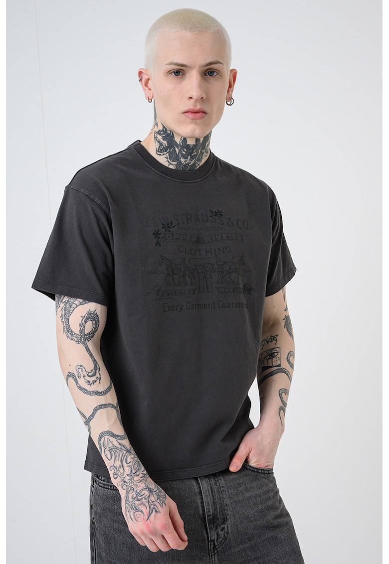 Tricou de bumbac cu imprimeu logo contrastant Vintage - Gri antracit