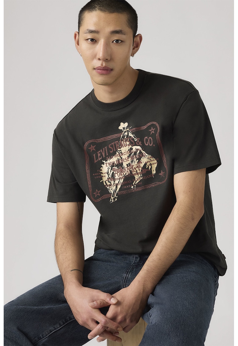 Tricou de bumbac cu imprimeu logo contrastant Vintage - Maro/Bej/Negru stins