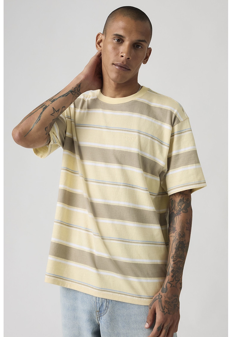 Tricou relaxed-fit din bumbac cu dungi - Galben pal