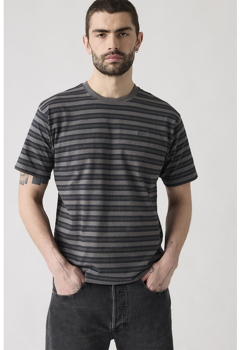 Tricou lejer din bumbac cu model in dungi Red Tab™ - Gri/Gri grafit