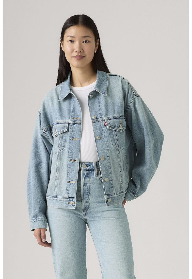 Jacheta relaxed fit din denim 90's Trucker - Albastru lavanda