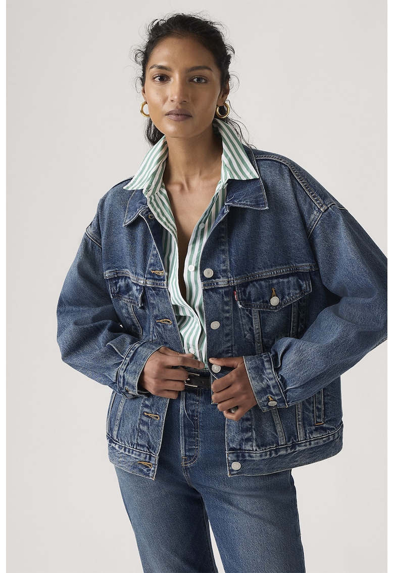 Jacheta relaxed fit din denim 90's Trucker - Albastru prafuit