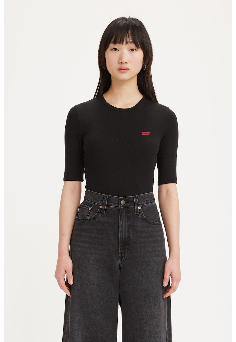 Tricou cu decolteu la baza gatului - Negru