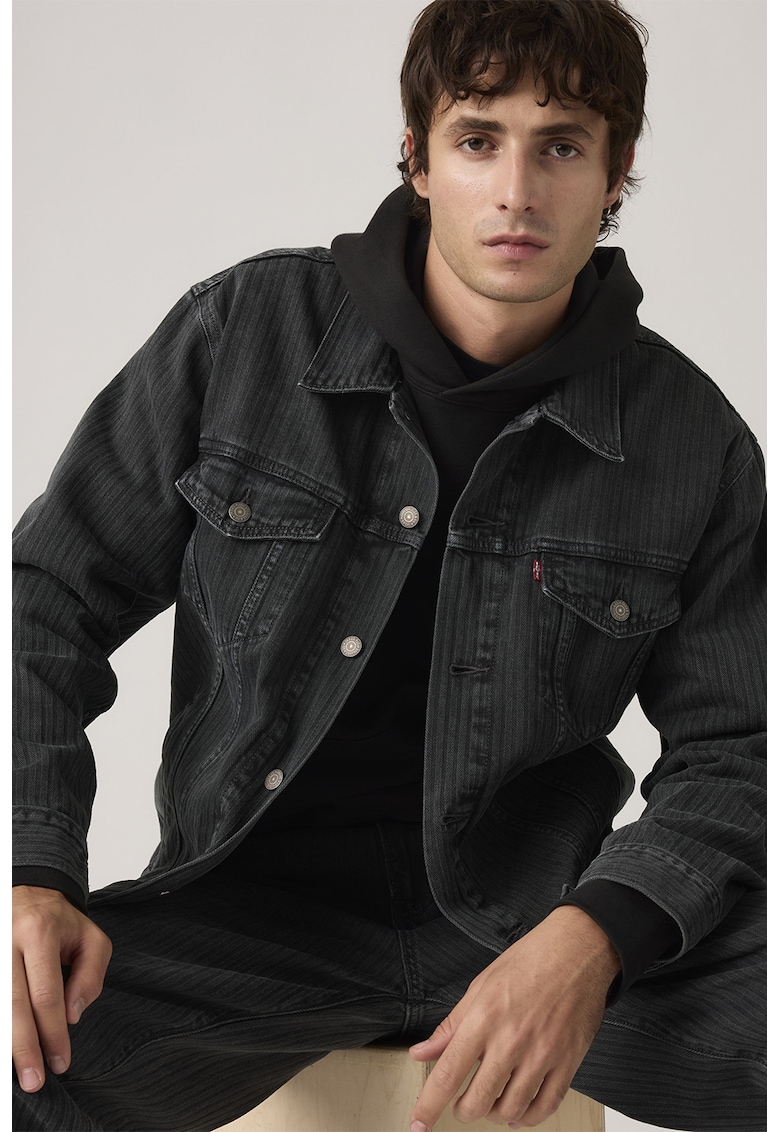 Jacheta relaxed fit din denim cu buzunare cu clapa pe piept - Albastru ultramarin