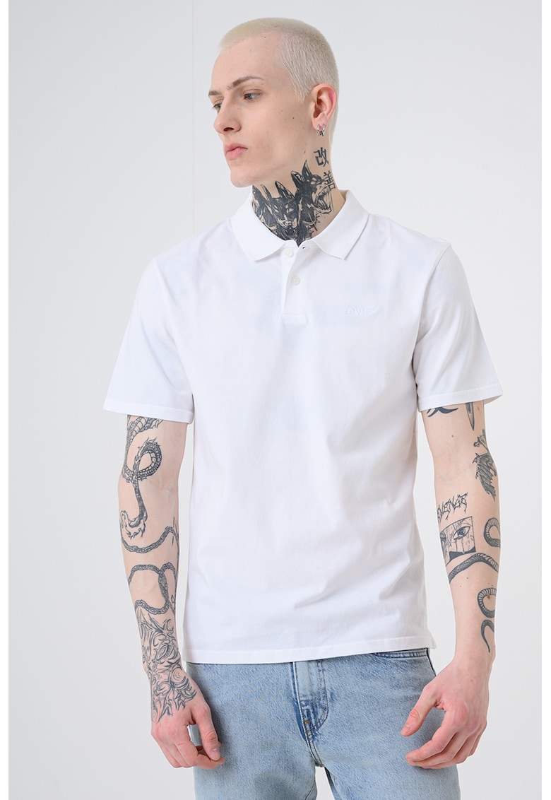 Tricou polo de bumbac cu broderie logo - Alb