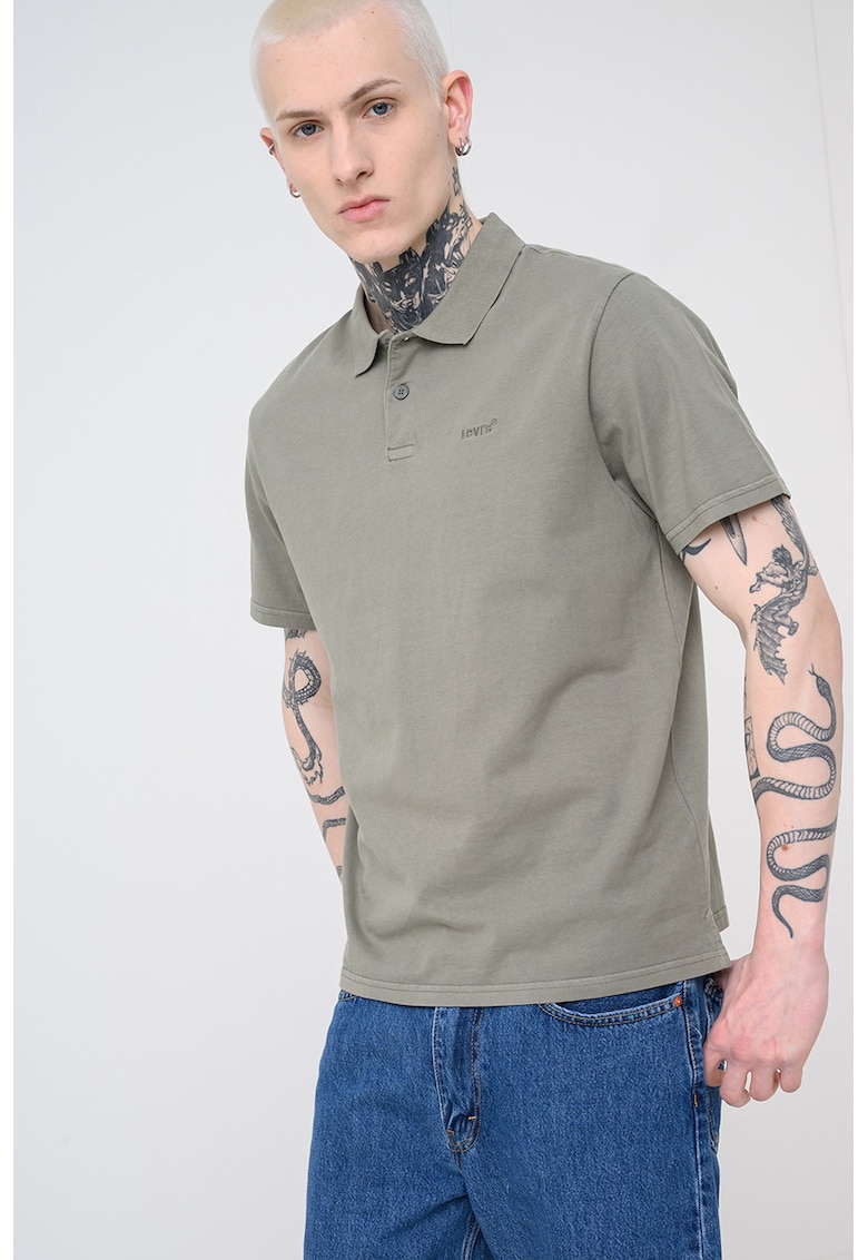 Tricou polo de bumbac cu broderie logo - Verde sparanghel