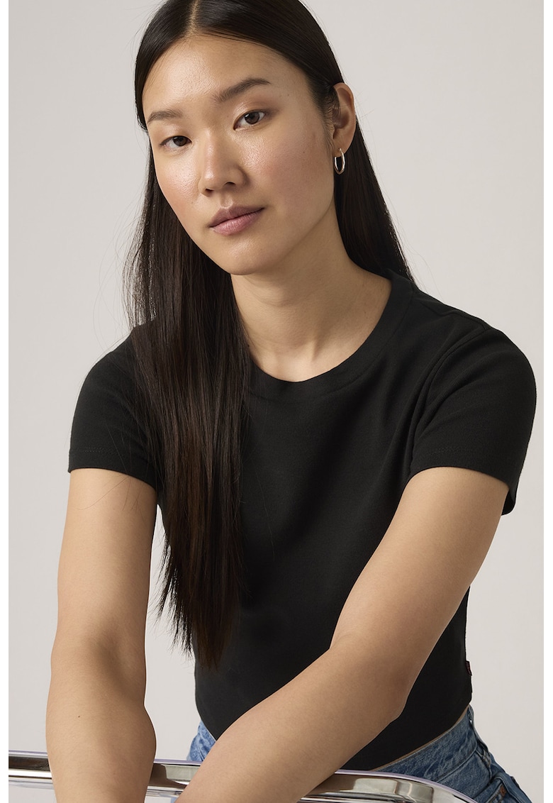 Tricou crop cu decolteu la baza gatului Essential - Negru stins