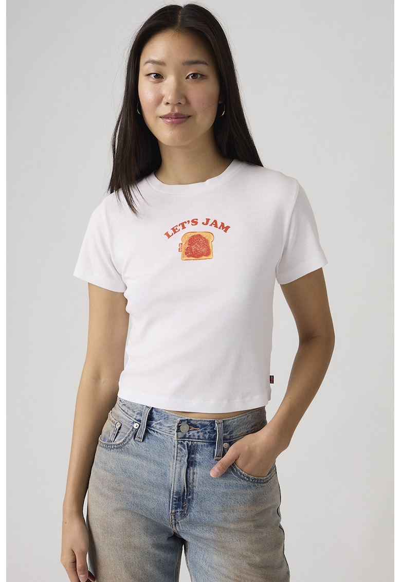 Tricou din bumbac cu imprimeu grafic - Coral/Alb optic