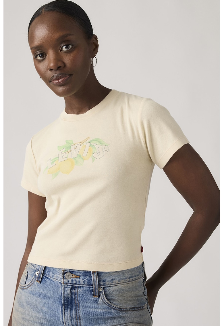 Tricou din bumbac cu imprimeu logo - Galben pal
